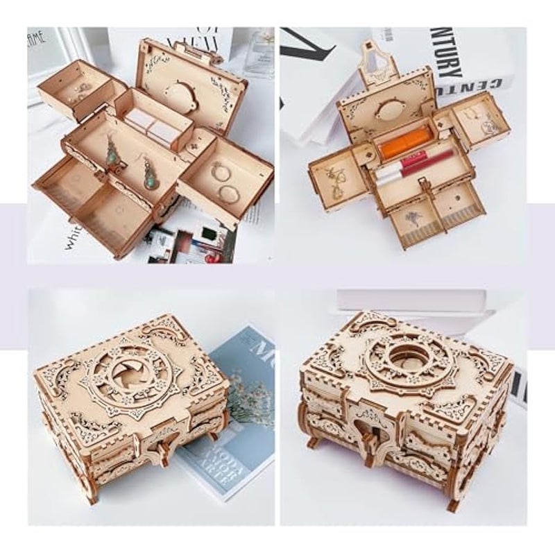 صندوق احجية خشبي ثلاثي الابعاد من هاليسون، مجموعات نماذج خشبية ميكانيكية ذاتية الصنع، صندوق تخزين مجوهرات تذكاري للبالغين، هدية مثالية في  والكريسماس وعيد الحب، ديكور كلاسيكي للمنزل - Image 3